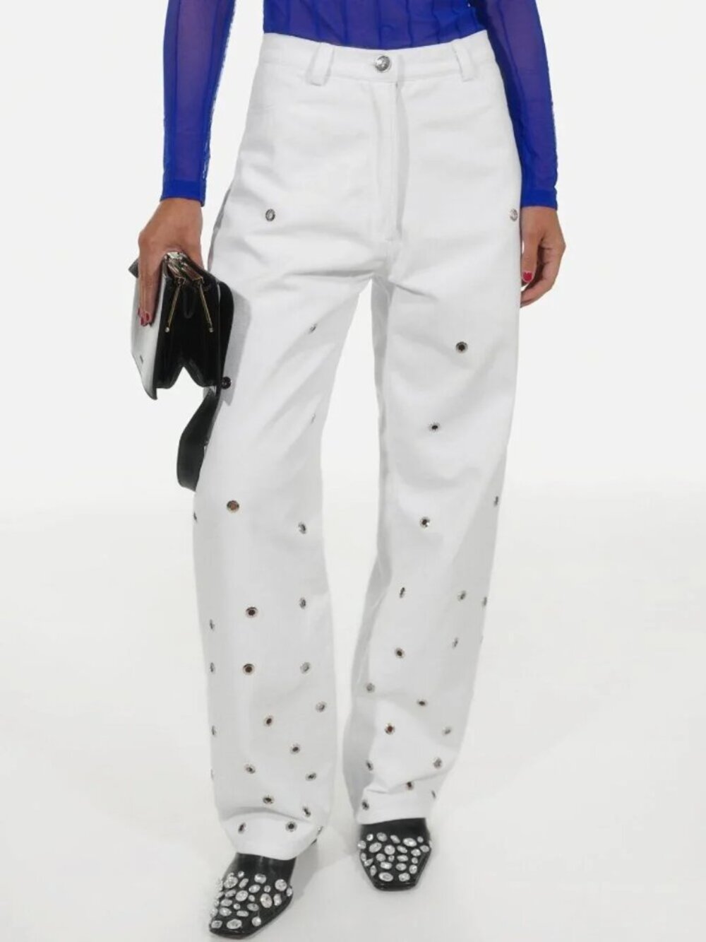 Chakshyn 'Grommet' Straight Leg Eyelet 100% Cotton Jeans Trousers